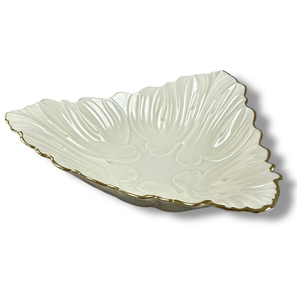 Vintage Lenox Tri-Leaf Fan Shell Candy Dish 24k Gold Gilding Fine Bone China - Picture 3 of 5